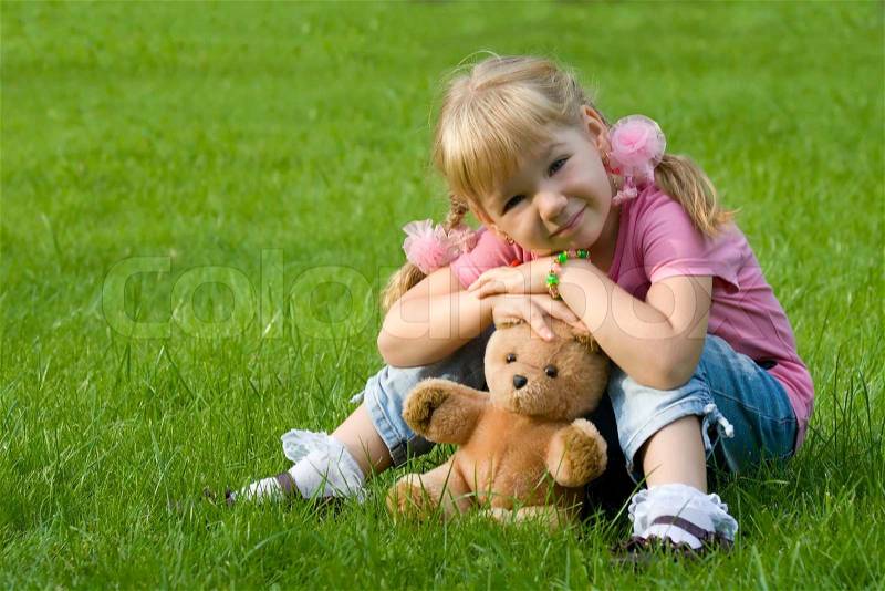 Cute Girls With Teddy Bear. Image of #39;Cute little girl in