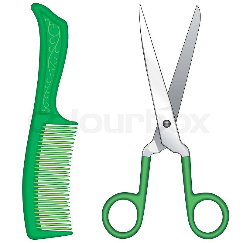 Comb and scissors on a white background | Stock Vector | Colourbox