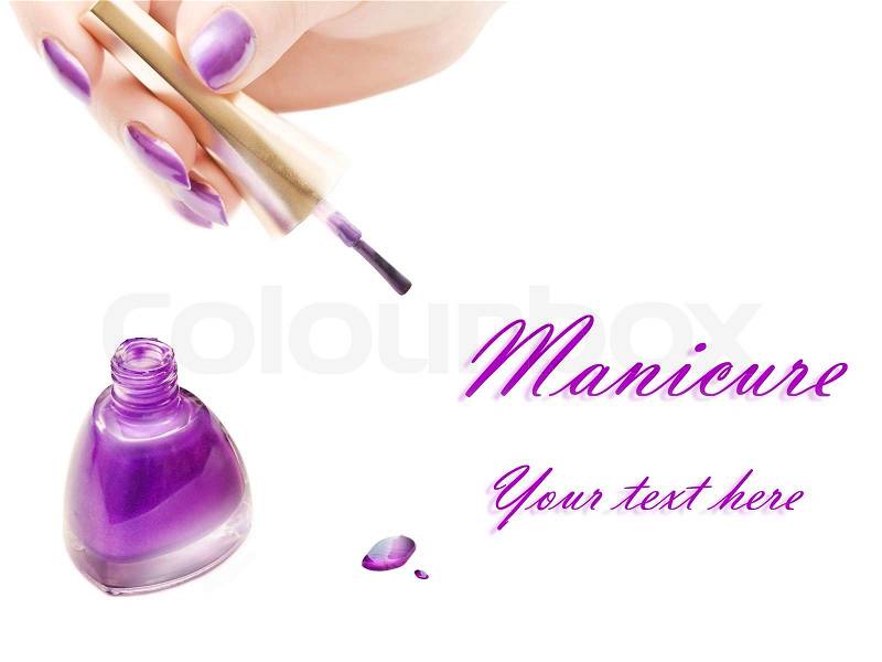 Stock image of 'manicure: nail polish and woman hand over white background