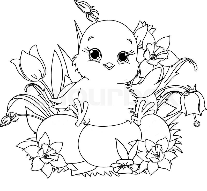 Easter  Coloring Pages on Stock Vector Of  Newborn Chick Sitting On Easter Eggs   Coloring Page