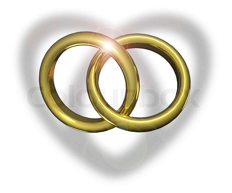 Stock image of 'Golden wedding rings linked together'