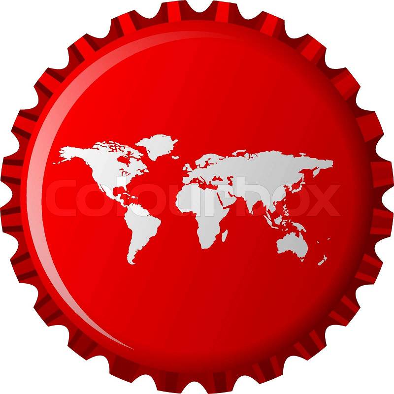 Vector World  on Stock Vector Of  White World Map On Red Bottle Cap