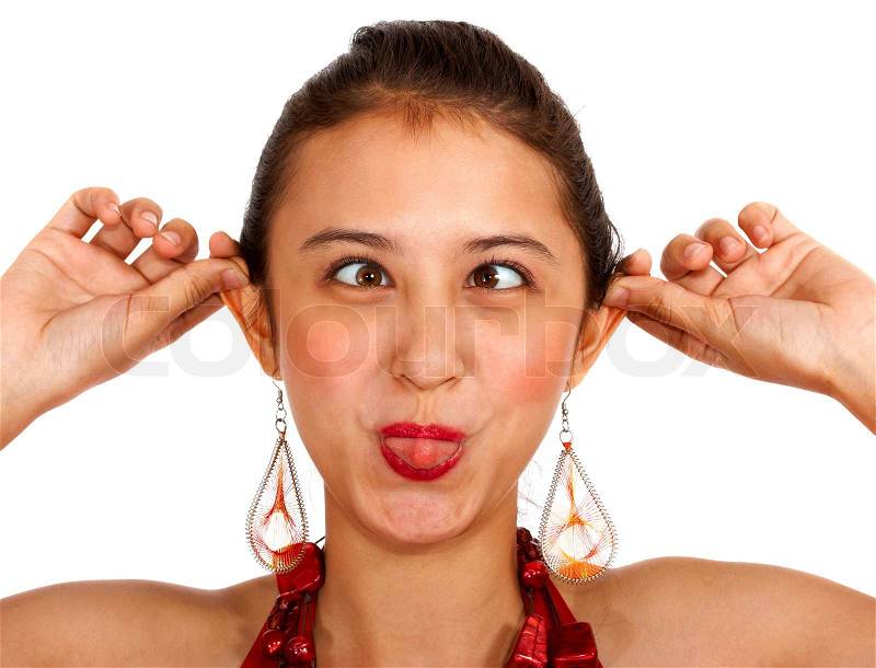 Girl Face on Stock Image Of  Funny Girl Pulling A Face  Cross Eyed And Pulling Her