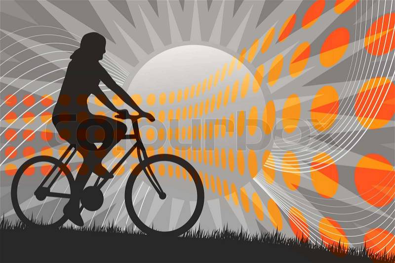 a image of a person. Image of 'A silhouette of a person riding a bike in front of the sun
