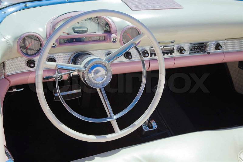 Classic Cars Wallpaper on Retro Styled Classic American Car Interior With White And Pink Leather