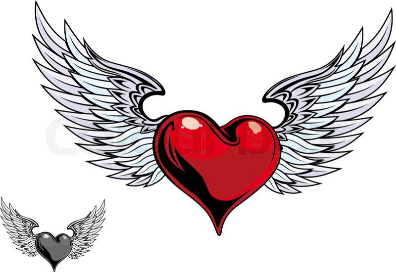 color heart with wings for