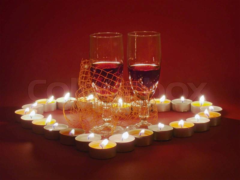 Image of 'Romantic dinner, wine and cheese table setting ...