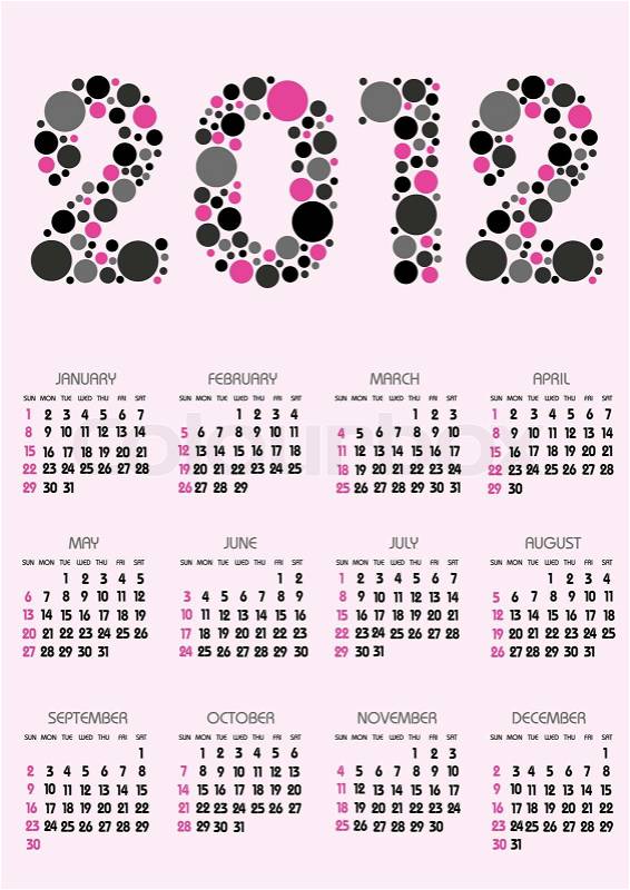 Online Yearly Calendar 2012 on Stock Vector Of  Vertical Calendar 2012 Year With Retro Dots Theme