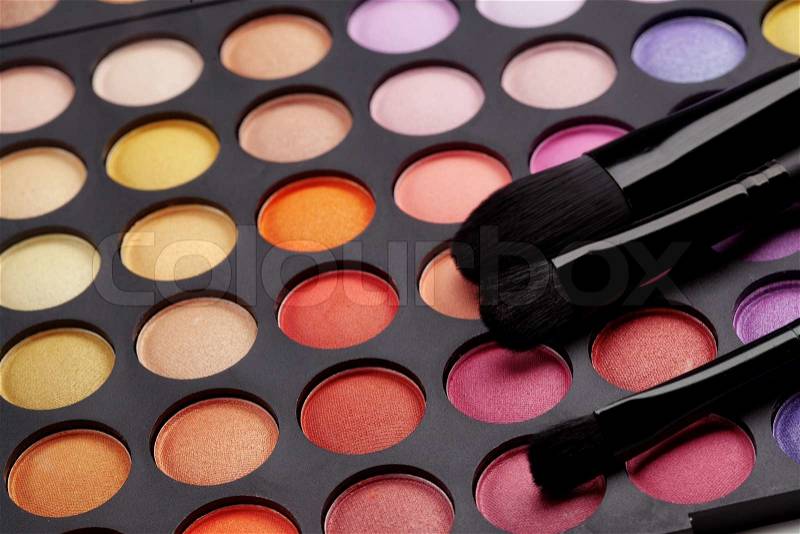 Makeup Palette on Of  Make Up Colorful Eyeshadow Palette With Makeup Brushes On It