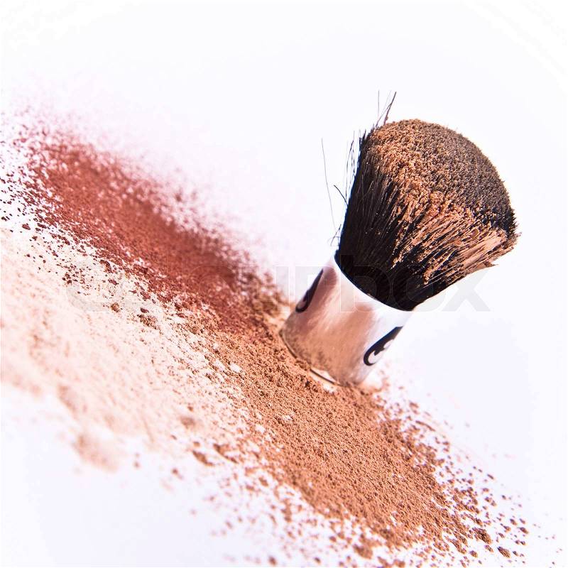  Brush  on Makeup Brush And Powder Isolated Stock Photo