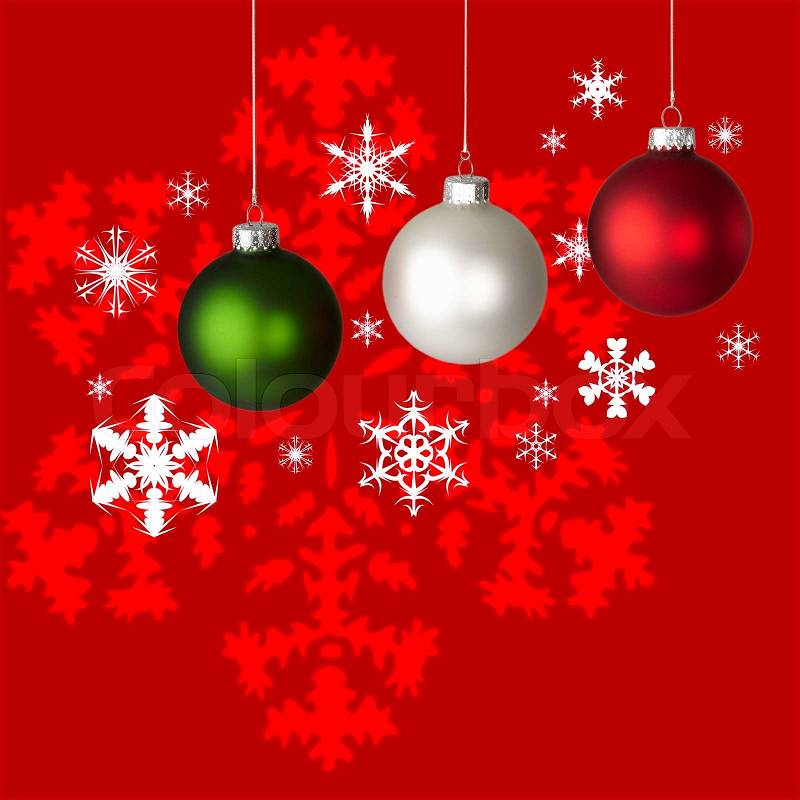 Christmas Ornaments on Image Of  White  Red And Green Christmas Ornaments On Red   White