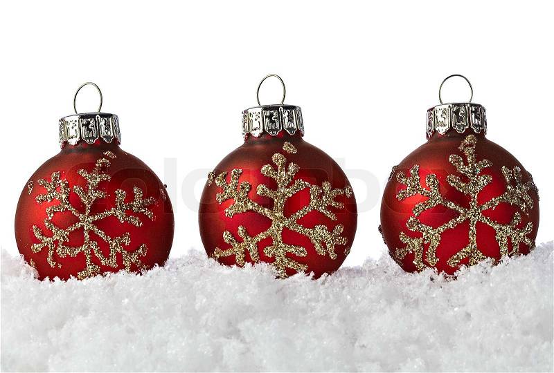 Free Christmas Wallpaper on Image Of  Three Red Christmas Ornaments With Golden Glitter Snowflakes