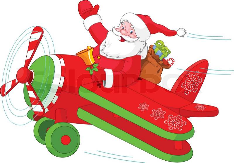 Stock vector of 'Illustration of Santa Flying His Christmas Plane'