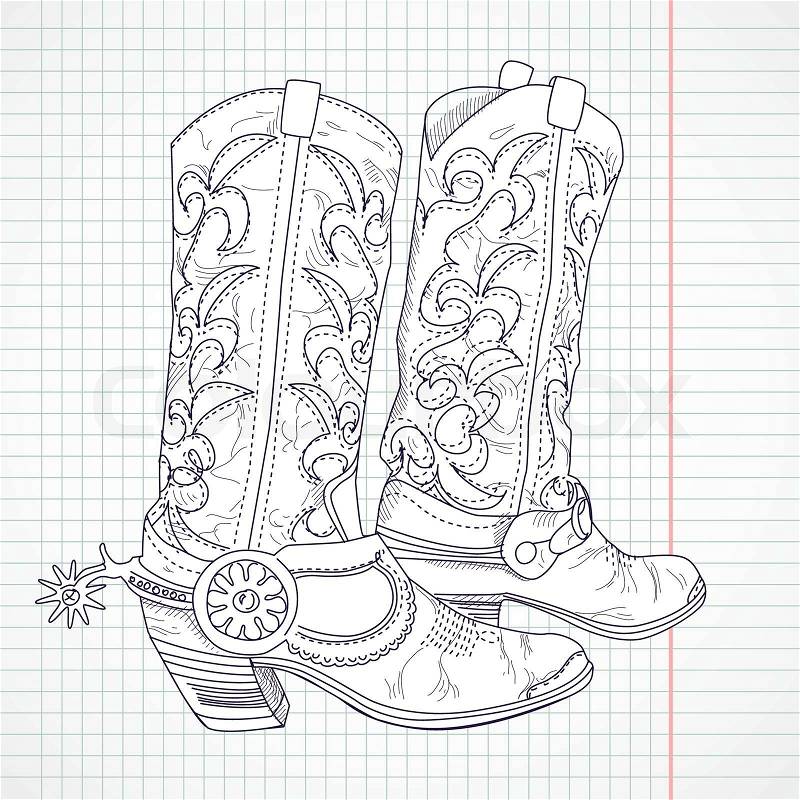 Cowgirl Birthday Cake on Stock Vector Of  Hand Drawn Sketch Of A Cowboy Boots
