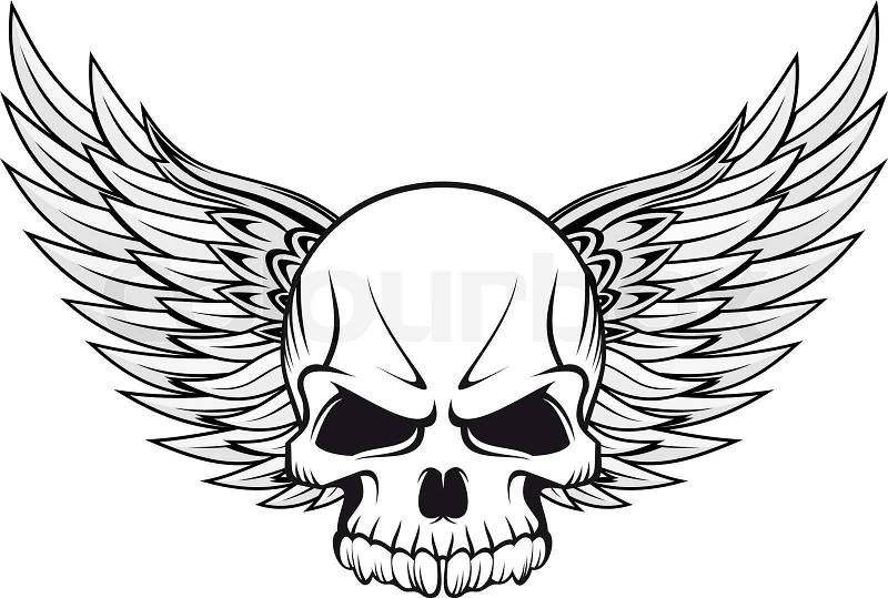 Logo Design Black  White on Stock Vector Of  Human Skull With Wings For Tattoo Design