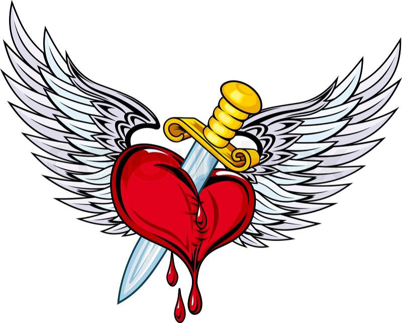 Vintage Love Pictures on Vector Of  Heart With Sword And Wings In Retro Style For Tattoo Design