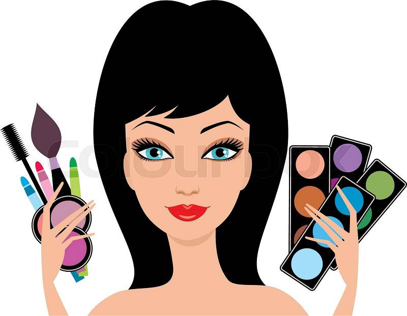 Vector of 'Young beautiful woman with decorative cosmetics in hands