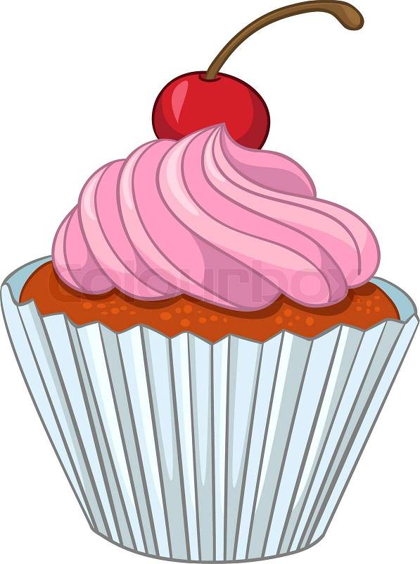 Chocolate Birthday Cake on Vector Of  Cartoon Food Sweet Cupcake Isolated On White Background