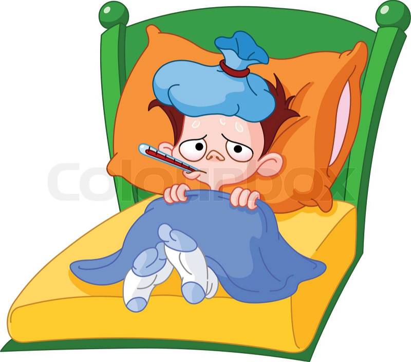 Stock vector of 'Sick kid lying in bed'