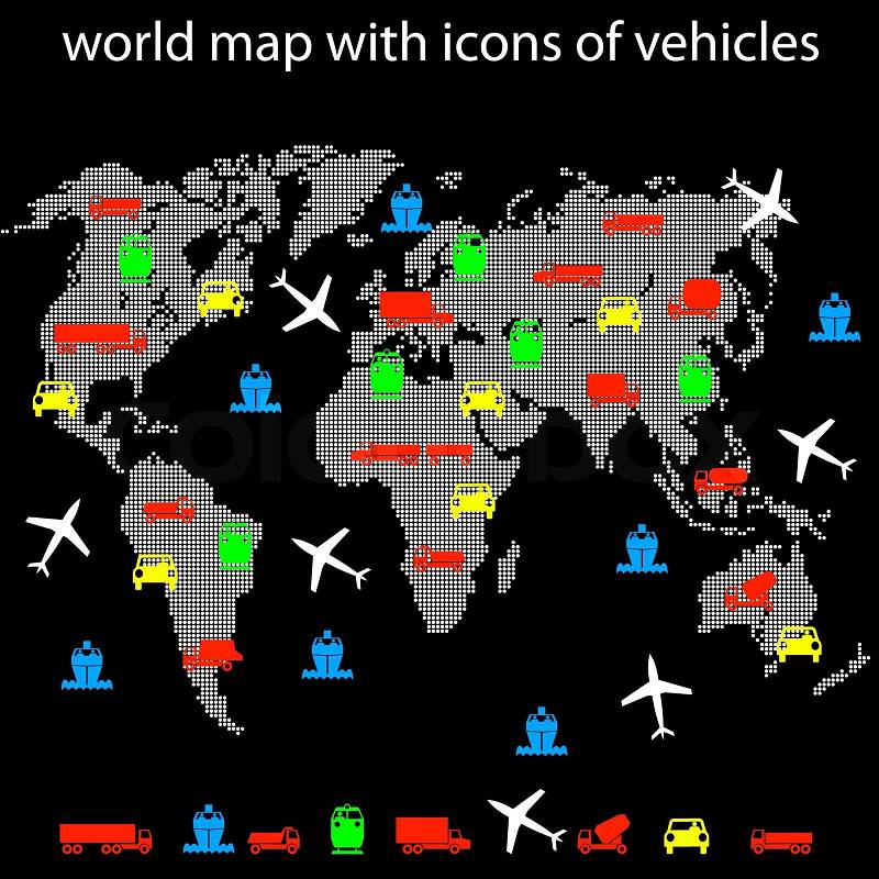 Vector World  on Stock Vector Of  World Map With Icons Of Transport For Traveling