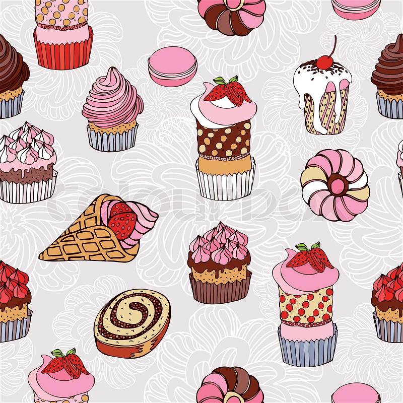 Wallpaper Vintage on Abstract Background  Cakes Seamless Pattern  Vintage Vector Wallpaper