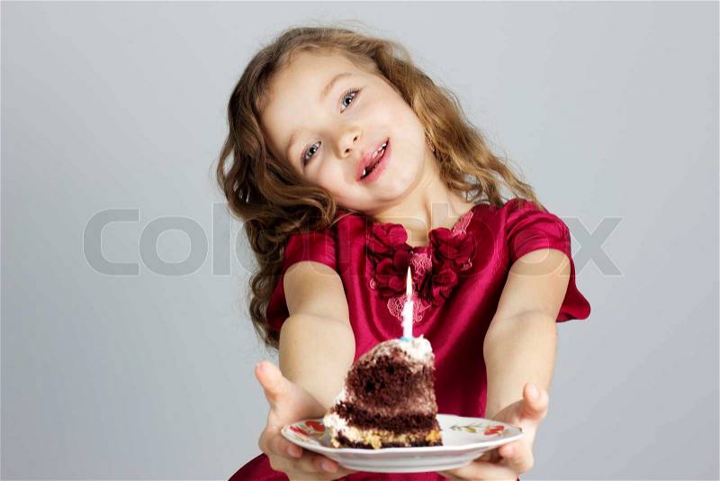  Girl Birthday Cakes on Stock Image Of  Portrait Of Little Pretty Girl With Birthday Cake