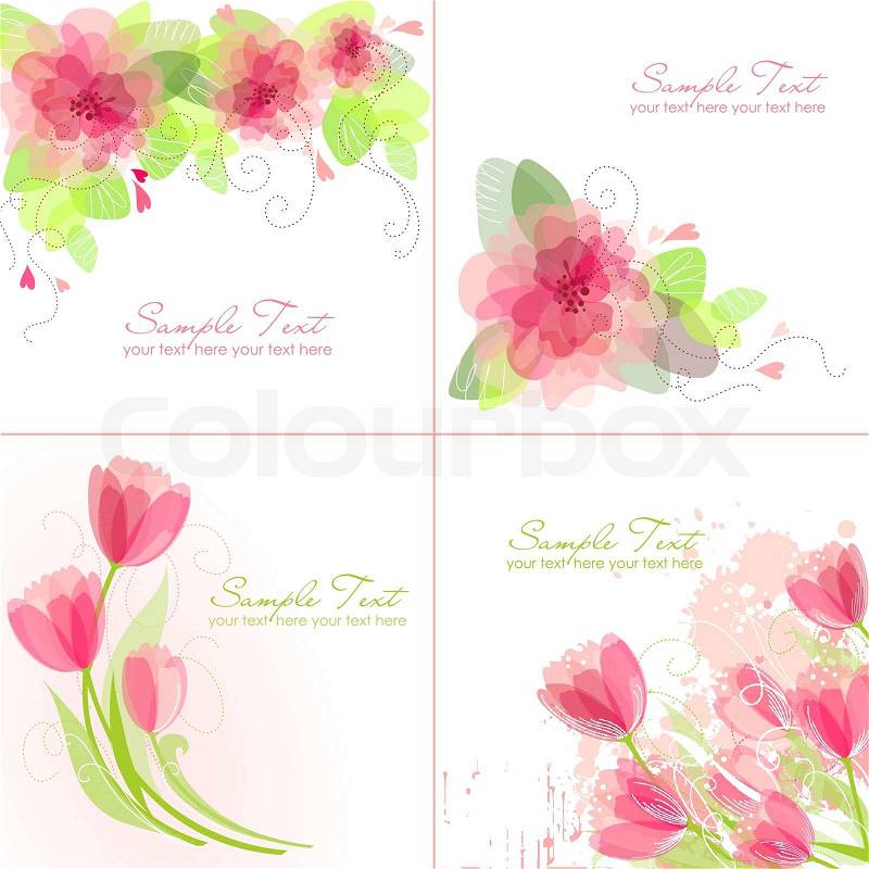 School  Graphic Design on Set Of 4 Romantic Flower Backgrounds In Pink And White Colours Ideal