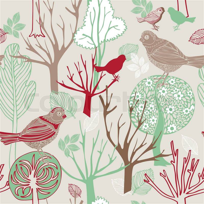 Birds Wallpaper on Birds Background  Fashion Seamless Pattern  Retro Vector Wallpaper