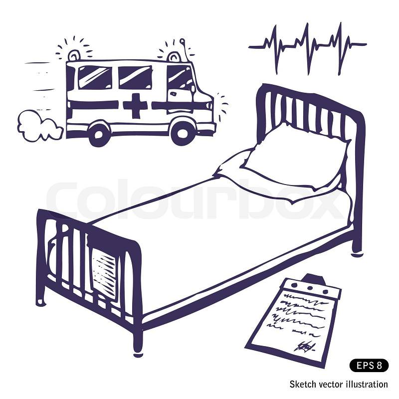 Stock vector of 'Hospital bed and ambulance'