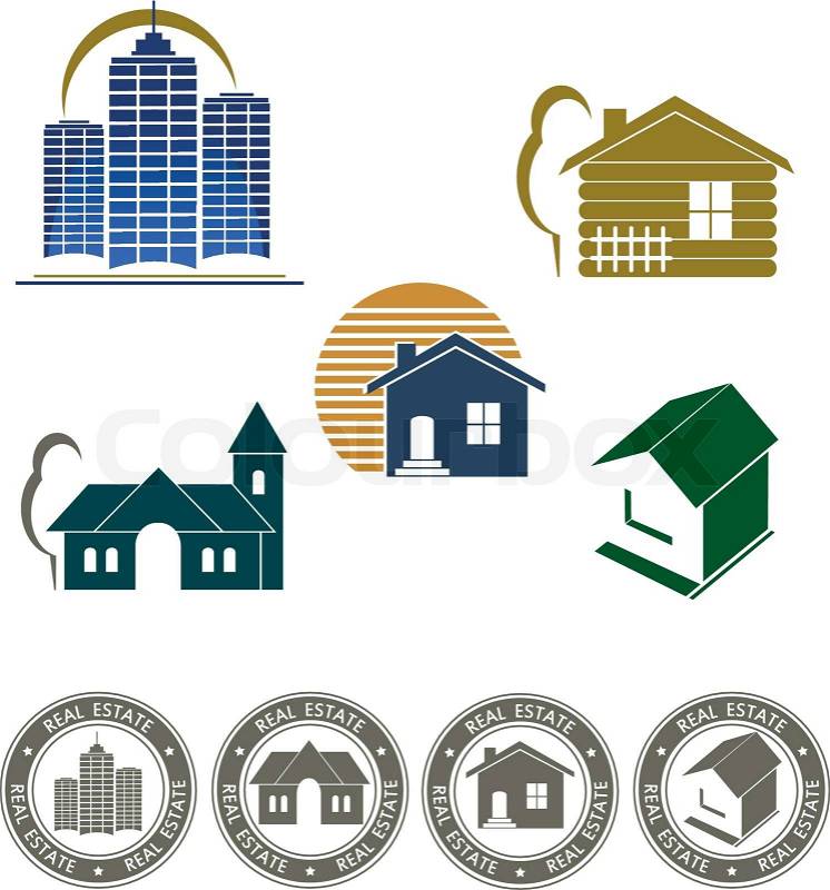 Real Estate License Online on Real Estate Emblem And House Icon Set Stock Vector
