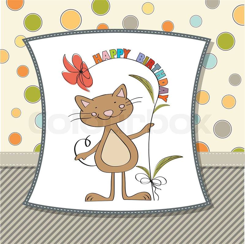 Cute Birthday Cards on Birthday Card With Funny Cat Stock Vector