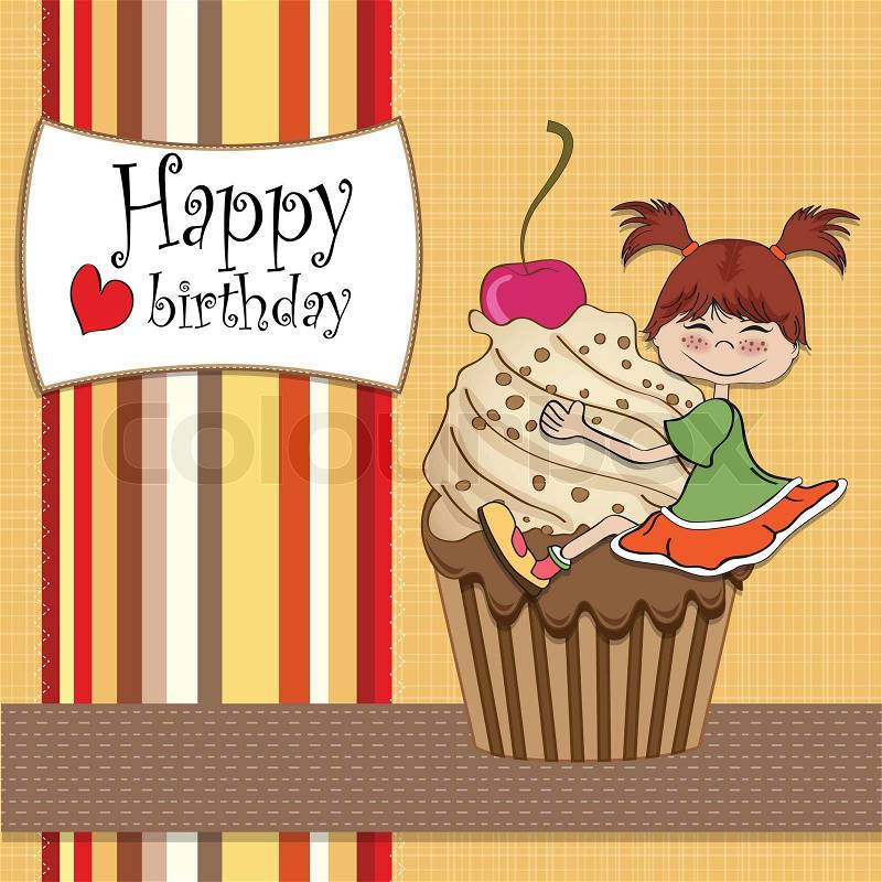 Funny Birthday Images on Stock Vector Of  Birthday Card With Funny Girl Perched On Cupcake