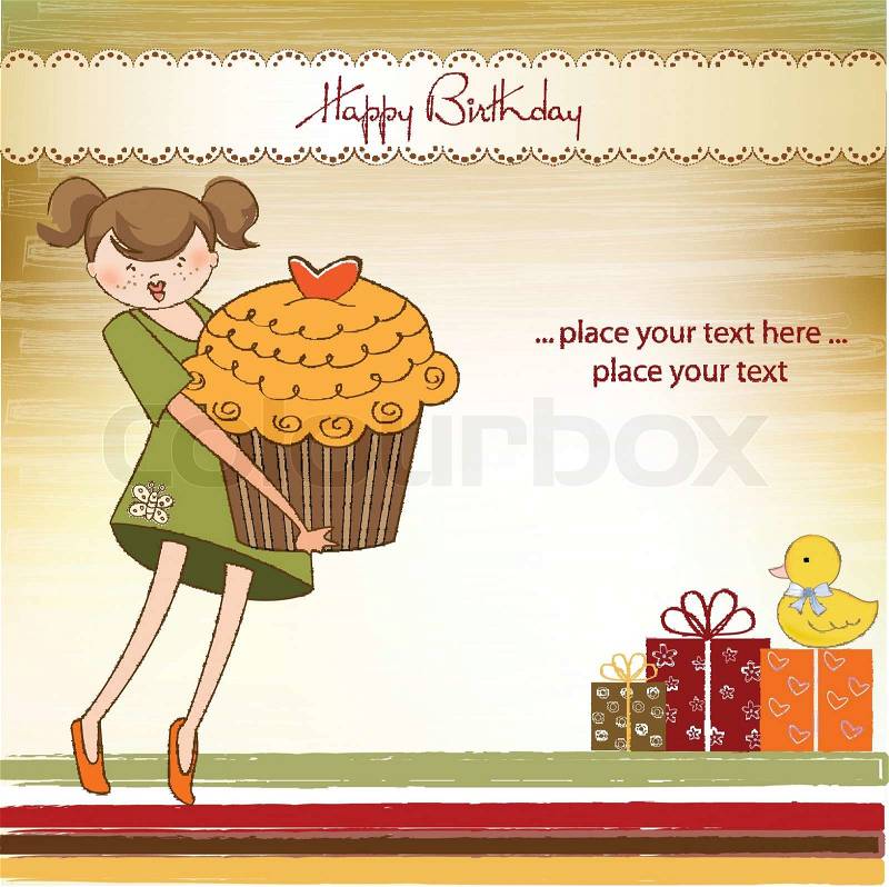 Free Vector Editor on Stock Vector Of  Happy Birthday Card With Girl And Cupcake