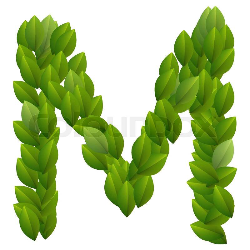  on Letter M Of Green Leaves Alphabet Stock Vector