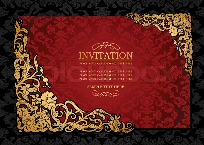 Vintage Wallpaper on Abstract Background With Antique  Luxury Red And Gold Vintage Frame