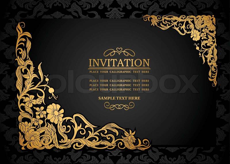 Black Wallpaper on Abstract Background With Antique Luxury Black And Gold Vintage Frame