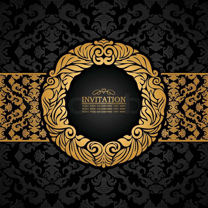 Textured Wallpaper on Abstract Background With Antique  Luxury Black And Gold Vintage Frame