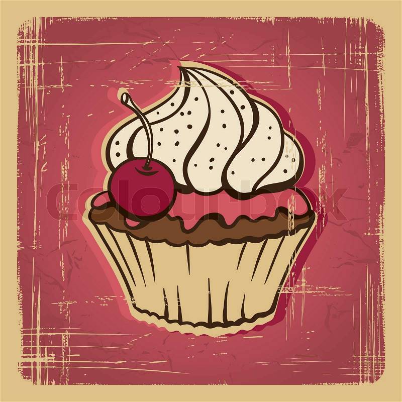 Vintage   easy vintage cherry illustration  Colourbox  of cupcakes with card  cupcake Vector
