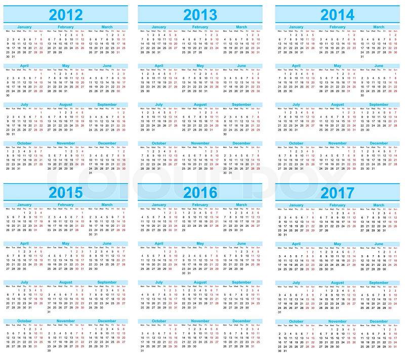 Online Calendar 2012  2013 on Stock Vector Of  Calendar 2012  2013  2014  2015  2016  2017