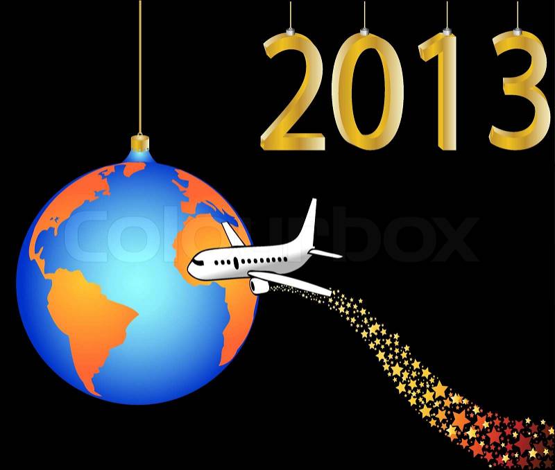Vector Royalty Free on Stock Vector Of  Airplane Circling The Globe Merry Christmas Happy New