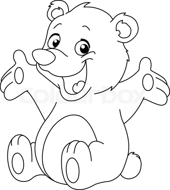 Teddy Bear Coloring Pages on Vector Of  Outlined Happy Teddy Bear Raising His Arms  Coloring Page