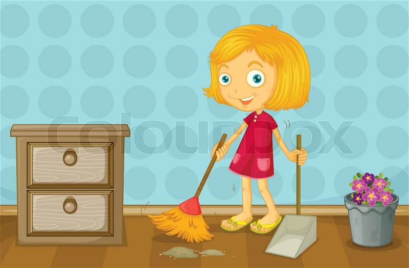 Clean Bedroom Cartoon 'a girl cleaning a room'