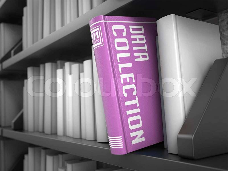 Data Collection - Lilac Book on the Black Bookshelf between white ones. Data Concept, stock photo