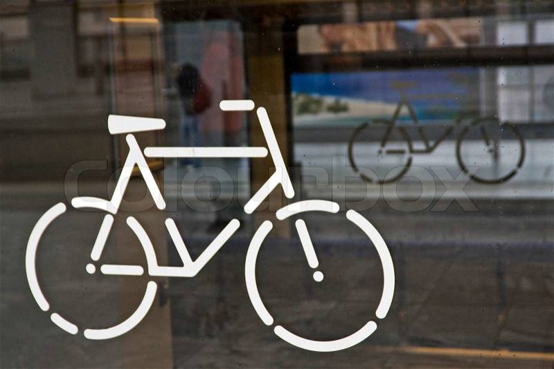 Bike sign painted on a train window, stock photo