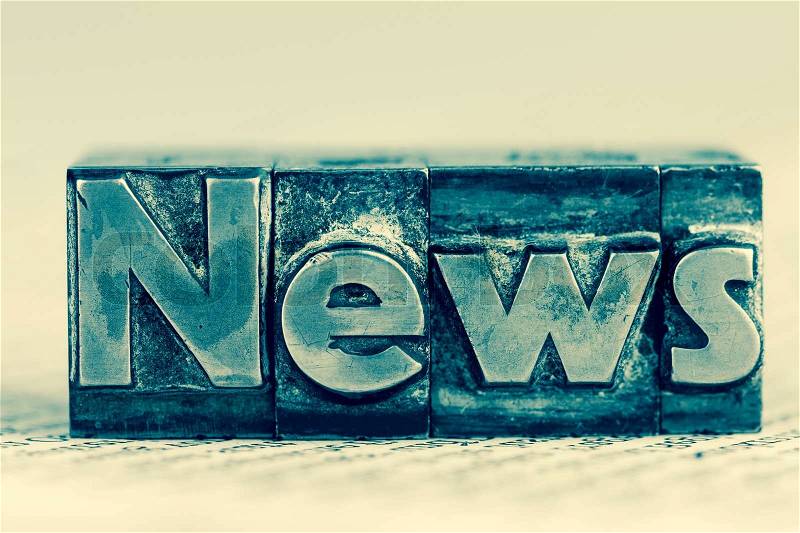 The word news written with lead letters. symbolic photo for newsletters, newspapers and information, stock photo