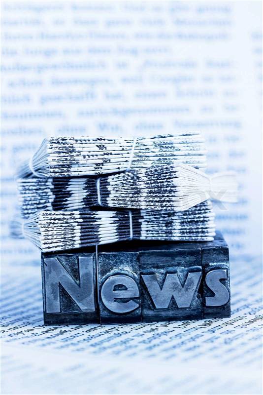 The word news written with lead letters. symbolic photo for newsletters, newspapers and information, stock photo