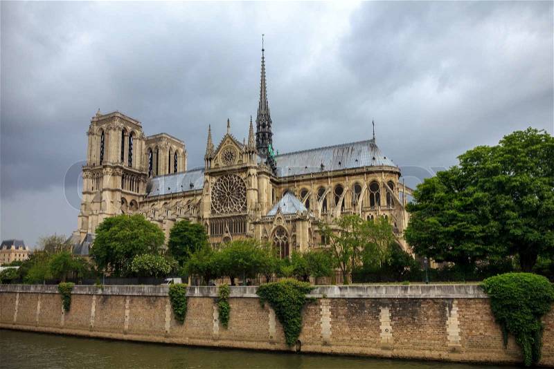 The southern facade of Cathedral of Notre Dame de Paris, stock photo