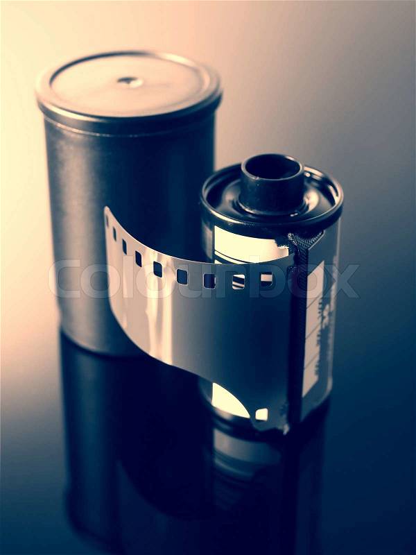 35mm negative film roll for camera, vintage color, stock photo