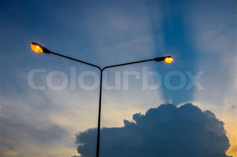 Cloud light pole and blue sky in the nature concept, stock photo