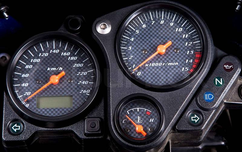 Close up of modern and stylish motorcycle dashboard, stock photo